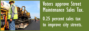 image: Georgetown residents approved the street maintenance sales tax in the election on Nov. 8, 2022. Revenue from the 0.25 percent City sales tax is dedicated to resurfacing and repair work on city streets.