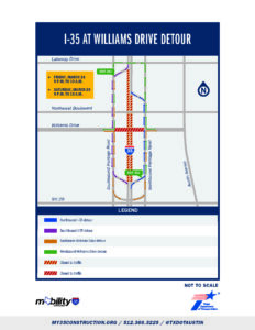 Mapa de desvío de cierres de puentes de Williams Drive